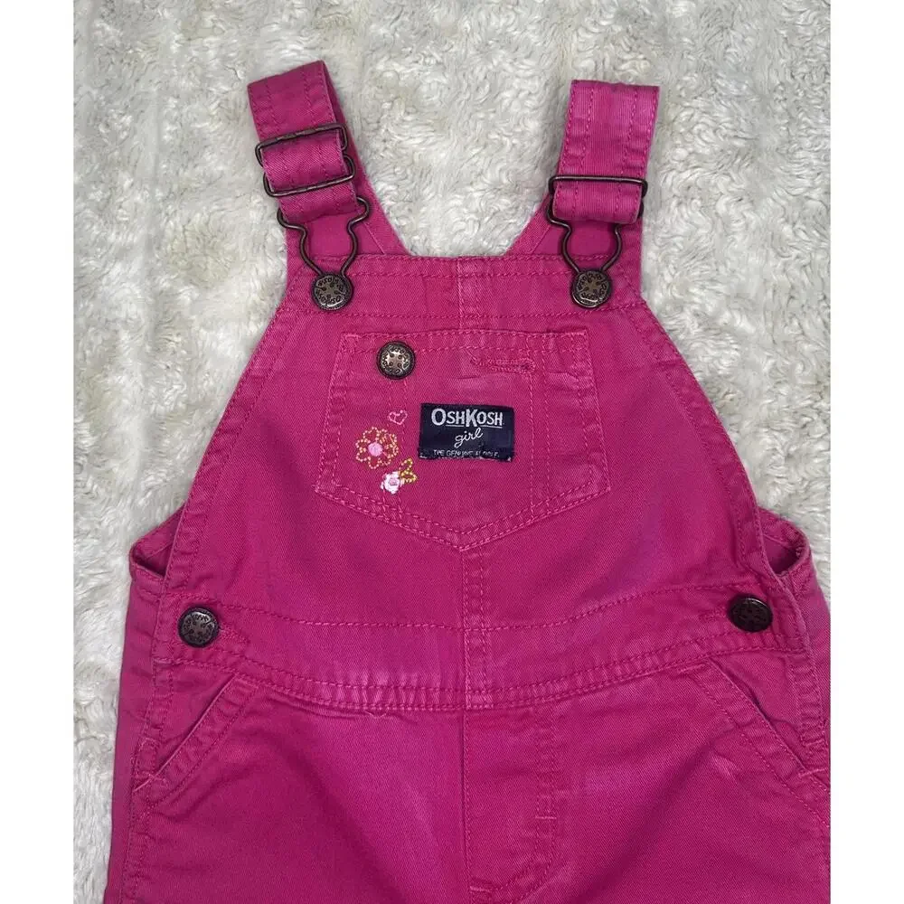 OshKosh B'gosh classic cotton pink floral embroidered bib-style overalls 12M